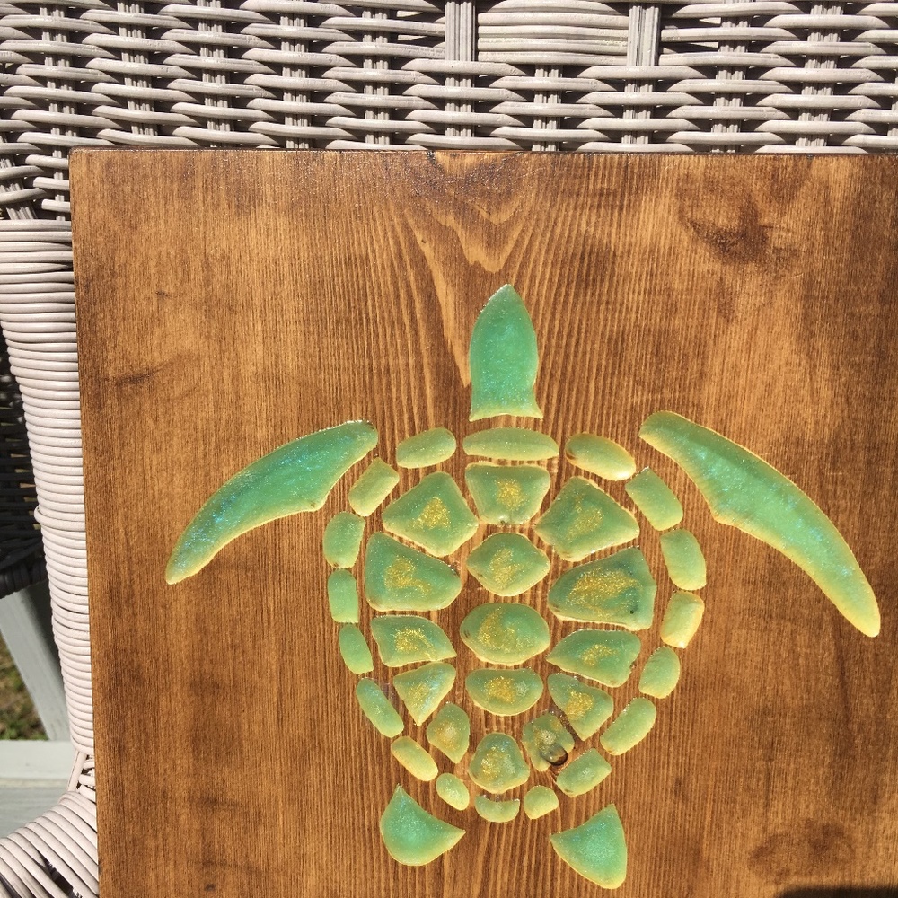 Rustic turtle wooden wall art with epoxy inlay